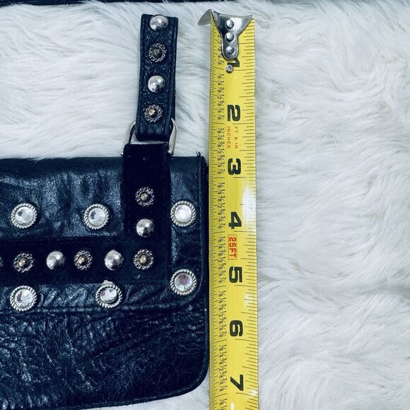 Vintage Mikki G Black Leather Jeweled Belt Bag Detachable XL 36-40 Waist USA main image 14